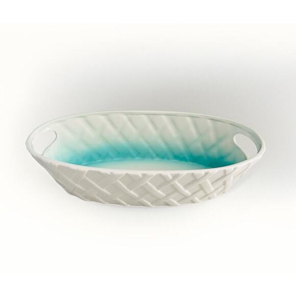 New 2013 Target Ceramic Ombré Easter Basket Serving Bowl Dish White Teal Spring - Picture 1 of 10